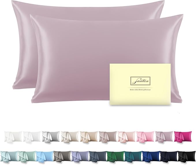 Silk Pillow Cases 2 Pack Soft Breathable and Sliky King Size Pillow Cases Set of 2,Natural Mulberry Satin Silk Pillowcase with Hidden Zipper for Hair and Skin (Lavender,20"X 36",2pcs)
