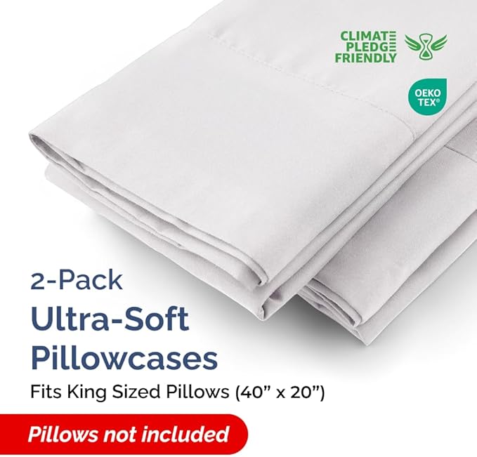 King Pillow Cases - 2 Pack - Super Soft Pillowcase Covers - Envelope Enclosure - Hotel Quality Pillow Protectors - Wrinkle Free, Shrink & Stain Resistant - Machine Washable - 20" x 40" (French Grey)