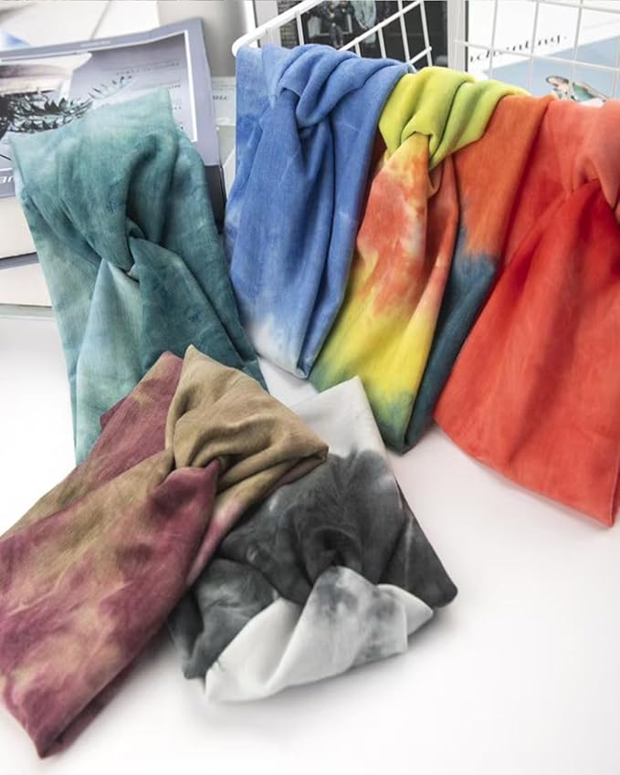 6 Pcs Wide Headbands for Women, Boho Tie Dye Headbands, Soft Fashion Headbands, Hair Bands for Daily Workout Yoga, Z-AC