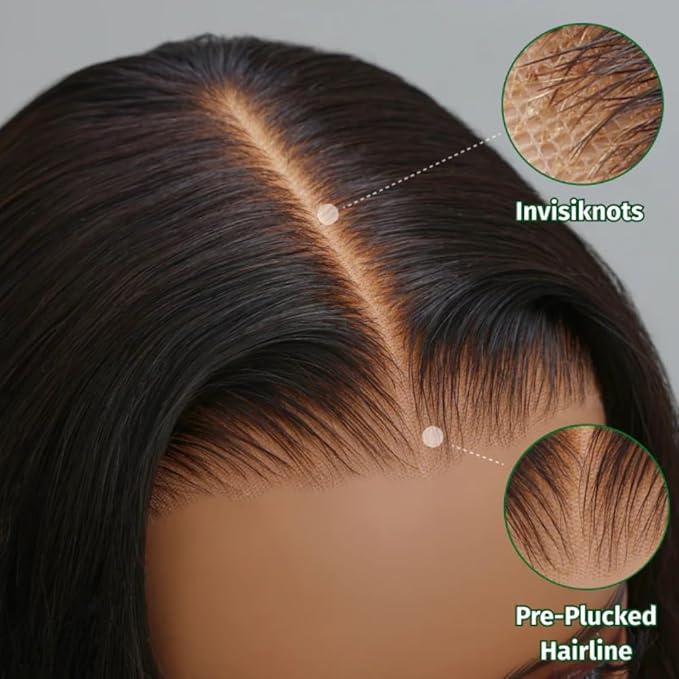 KLAIYI Bye Bye Knots Glueles Highlight Blonde Body Wave Wig Human Hair Precut 7x5 HD Lace Front Wig Pre Plucked Pre Bleached Ombre Wig with Dark Roots Chocolate Brown Wig 16Inch