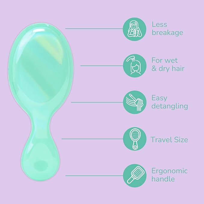 Wet Brush Mini Detangler Hair Brush for Gentle Knot Removal, Compact Travel Size, Soft Bristles for Pain-Free Detangling, Less Breakage, Works on All Hair Types, Limited Edition, Prismatic Glow Green