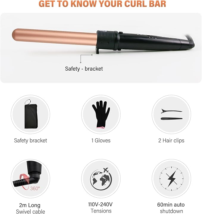 janelove 5 in 1 Wand Curling Iron Set, Ceramic Hair Curling Iron(0.35”-1.25”), Hair Curler for All Hairstyle, with Adjustable Temperature Dual Voltage, Instant Heat up, with Glove & 2 Clips(Gold)