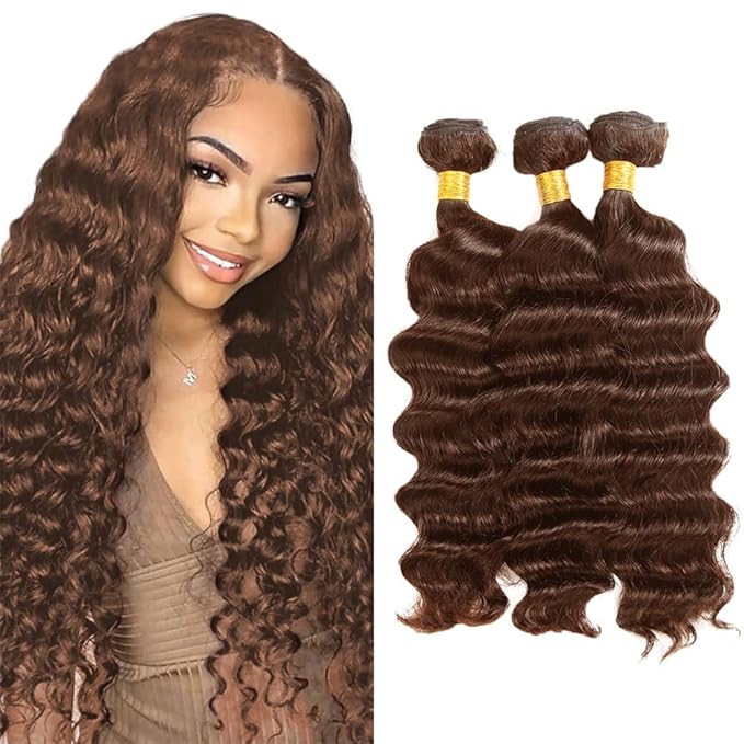 28 30 32 Inch Color 4 Deep Wave Bundles Human Hair Chocolate Brown Bundles Niegmeag Virgin Remy Hair Double Weft Brown Deep Wave Bundle Hair Weave