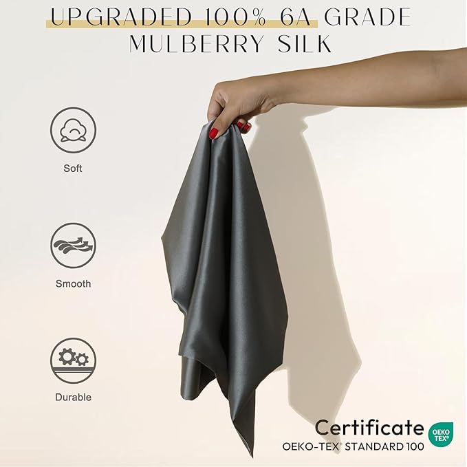 ZIMASILK Upgraded 100% 6A Grade Pure Mulberry Silk Pillowcase for Hair and Skin Silk Pillow Cases with Reinforced Hidden Zipper, More Soft & Durable, Gift Box (Standard 20"x26" Charcoal)