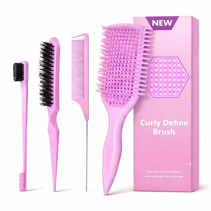 Detangler Brush for Curly Hair, Lightweight Curly Hair Brush with Vented Design for Easy Glide, Effortlessly Detangles Without Pulling or Snagging, Suitable for All Wet and Dry Hair Types (Pink)