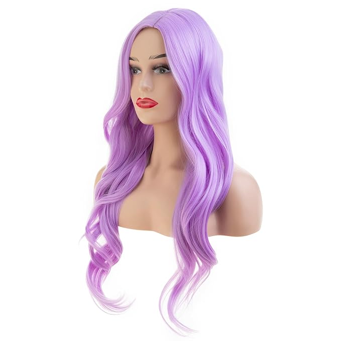 Baruisi Long Curly Wavy Purple Wigs for Women Side Part Natural Looking Cosplay Synthetic Heat Resistant Replacement Wig