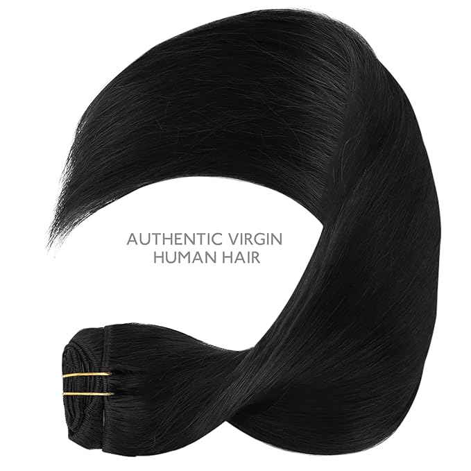 Wennalife Clip in Jet Black 16 Inch 120g 7pcs Human Hair Extensions Remy Clip in Hair Extensions Double Weft