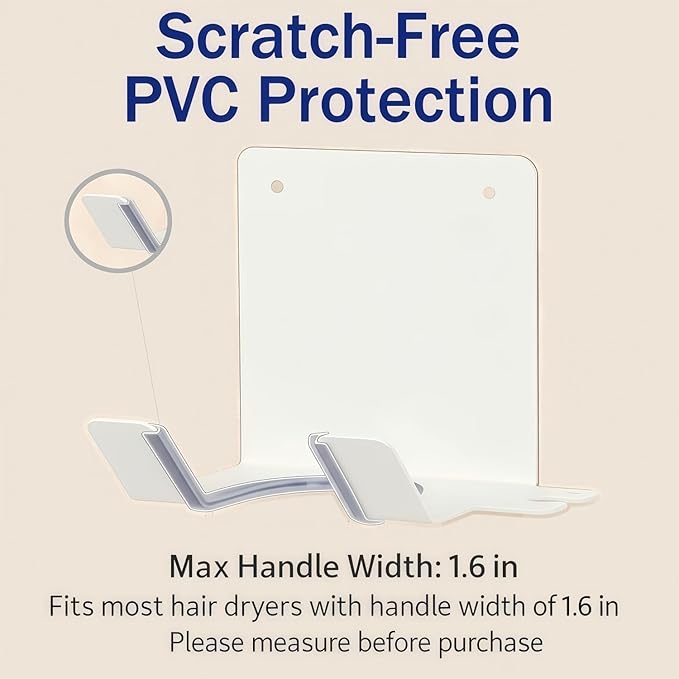 Hair Dryer Holder, Blow Dryer Holder Wall Mounted Hair Tool Organizer Self Adhesive Hair Dryer Holder Wall Mount, Compatible for Hair Dryer Holder for Bathroom White PTALSEAW
