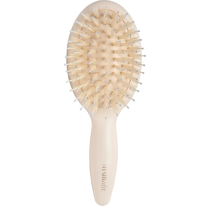 The Hair Edit Mini Finish & Shine Boar Bristle Brush, Travel Size Detangling Hairbrush for Smooth, Shiny Hair, Tames Flyaways, Boosts Shine & Distributes Natural Oils, Ideal for Dry Hair