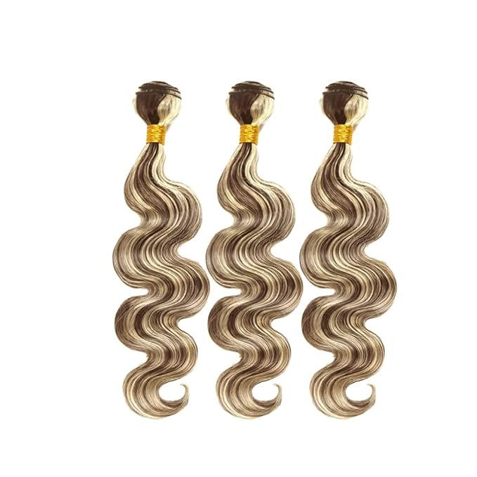 Highlight Bundles Human Hair Blonde Body Wave Bundle Niegmeag Brazilian Virgin Remy Hair 3 Bundles 14 16 18 Inch 2 Tone Blonde and Brown Body Wave Bundle 300g