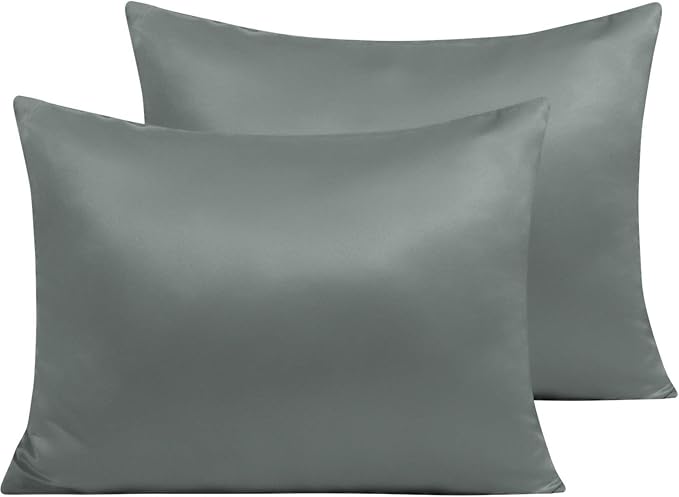 NTBAY Zippered Satin Pillow Cases for Hair and Skin, Luxury Standard Hidden Zipper Pillowcases Set of 2, 20x26 Inches, Dark Grey