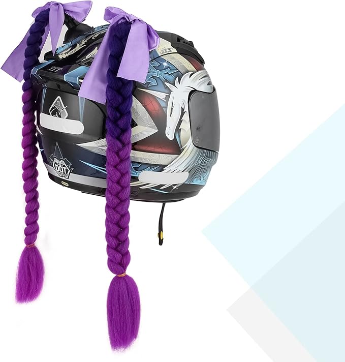 SEGO 1PCS/2PCS Helmet Pigtail Braids with Detachable Suction Cup Bowknot Ponytail Hair Many Colors (Helmet not Included)