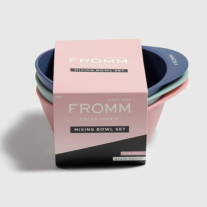Fromm Color Studio Mixing Bowls for Hair Color, Hair Dye, Bleach and Treatments with Spill Proof Rubberized Base, 10 Ounce, 3 Pack