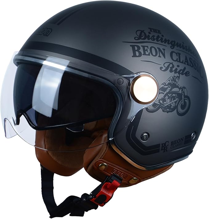 Open Face Motorcycle Helmet for Adults, DOT Approved,3/4 Retro Vespa Helmet, Dual Visors Men's and Women's Motorbike Casco for Moped Cruiser Bobber and Chopper