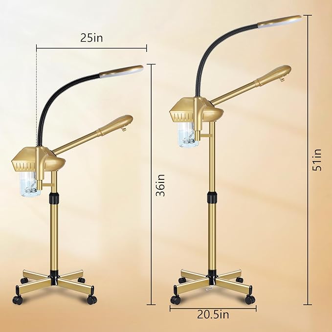 Professional Facial Steamer Adjustable Height and Angle, Face Steamer Clean Skin Firming Pores and Moisturizing Suitable for a Beauty, Spa, at Home（Gold）