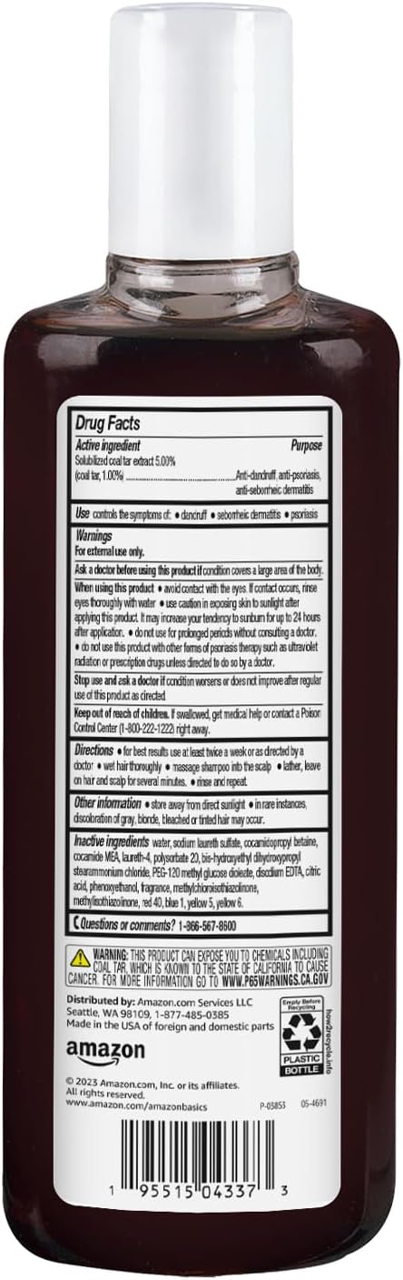 Amazon Basics Therapeutic Plus Coal Tar Anti-Dandruff Shampoo Extra Strength 1% Coal Tar, 6 Fl Oz, Pack of 1