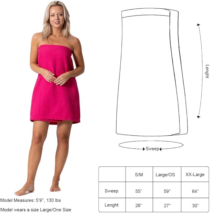 Turkish Linen Women’s Waffle Spa Body Wrap with Adjustable Closure