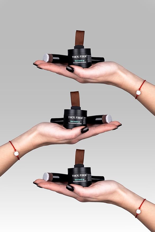 THICK FIBER Root Touch Up Set - Hairline Concealer for Thin and Thinning Hair, Water & Sweat Resistant, with Brush (Medium Golden Brown)