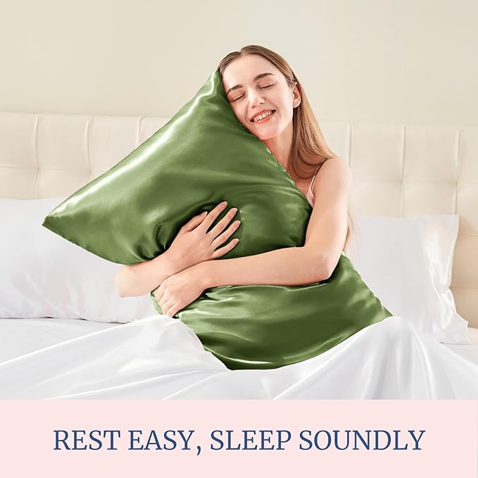 BEDELITE Satin Pillowcase for Hair and Skin, Super Soft and Cooling Similar to Silk Pillow Cases 2 Pack with Envelope Closure, Gift for Women Men(20"x30" Queen Size, Cedar Green)