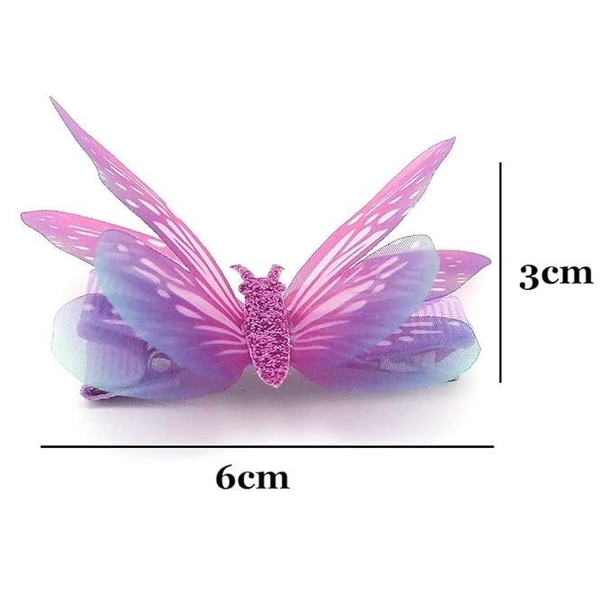 6Pcs/pack 3D Colorful Organza Butterfly Hair Clips - Chiffon Fairy Wings - Ribbon Wrapped Clips 0.4Inch Barrettes Hair Accessories For Women(Multicolor1)