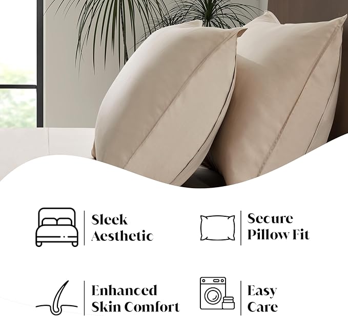 Luxury Bamboo Market | King Envelope Pillowcase Set | 100% Viscose Made from Bamboo | Organically Grown | Ultra Soft | Cooling | 2pcs [Dune]
