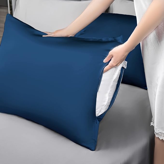 Mulberry Silk Pillowcase for Hair and Skin,Queen Size Cooling Silk Pillow Case with Hidden Zipper,Allergen Proof Dual Sides Soft Breathable Smooth Silk Pillow Cover for Women(Queen,Gem Blue)