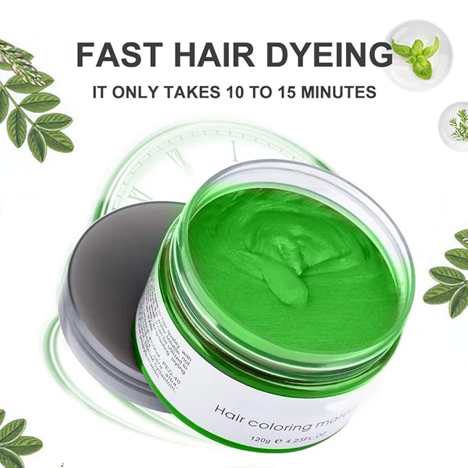 Green Wax Hair Color, Natural Hair Strong Style Gel Cream Hair Dye, Instant Hairstyle Mud Cream for Party, Cosplay, Masquerade etc.