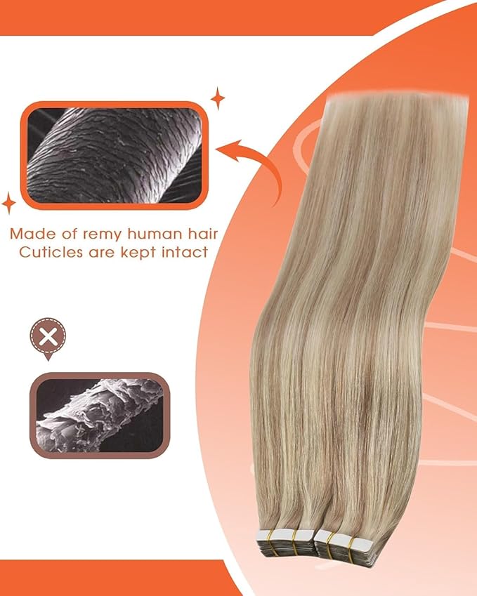 Sunny Hair Blonde Tape in Hair Extensions Human Hair Remy Hair Extensions Real Human Hair Tape in 20inch Human Hair Extensions Tape in 10Pcs 25g