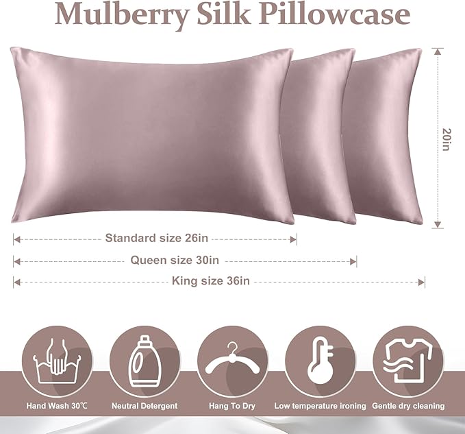 2 Pack 100% Pure Silk Pillowcase for Hair and Skin, Both Sides Mulberry Silk Pillowcases with Hidden Zipper, Cooling Pillowcase 19 Momme, 600 Thread Silk Pillow Cases Standard Size, Apricot