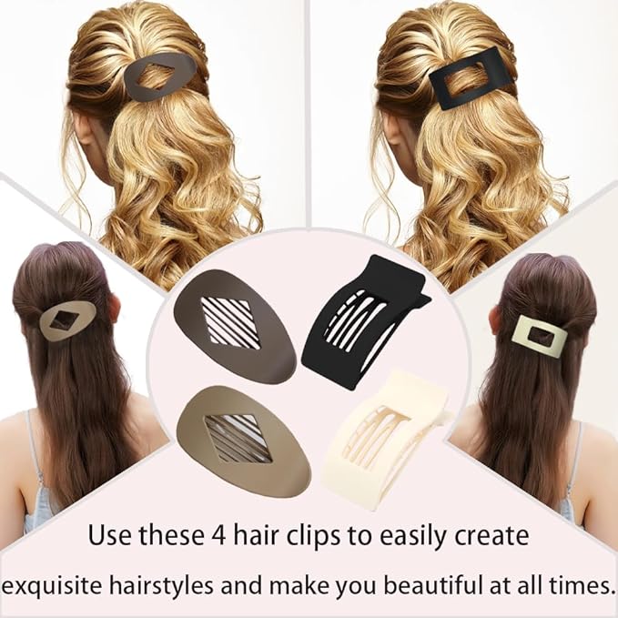 Flat Hair Clips,4PCS French Flat Hair Claw Clips for Women, Large Matte No-Slip Hair Clip, Duckbill Hair Clips for Thick and Thin Hair Strong Styling Hold Accessory