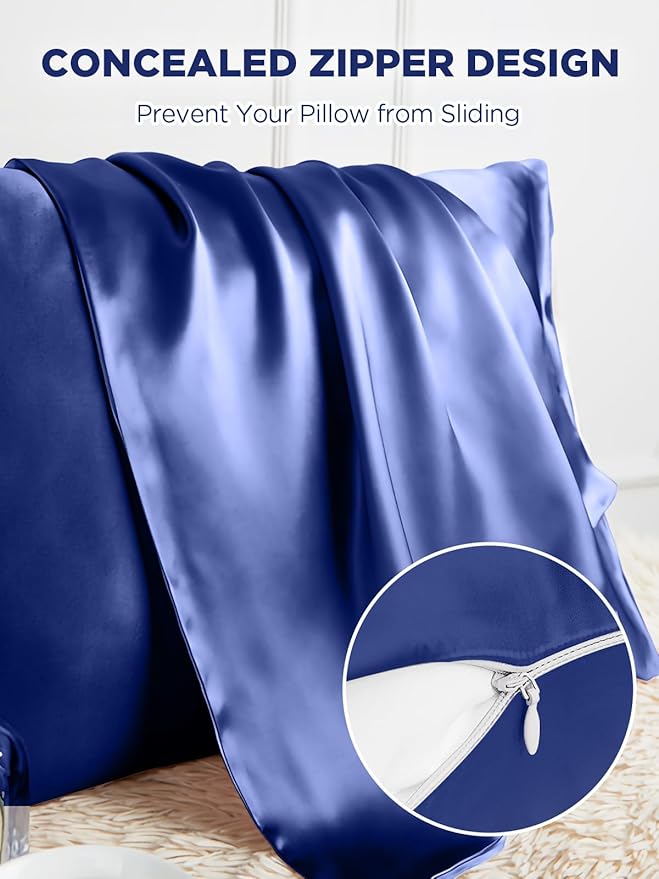 Mulberry Silk Pillowcase for Hair and Skin, SGMSILK 22 Momme Natural Silk Pillow Cases with Zipper, 6A Soft and Smooth Single Sided Pure Silk Pillow Cover (Royal Blue, Queen 20"x30")