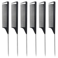 Metal Carbon Fiber Parting Rat Tail Comb for Women Men Kids Braiding Styling Hair (Black 6Pcs)