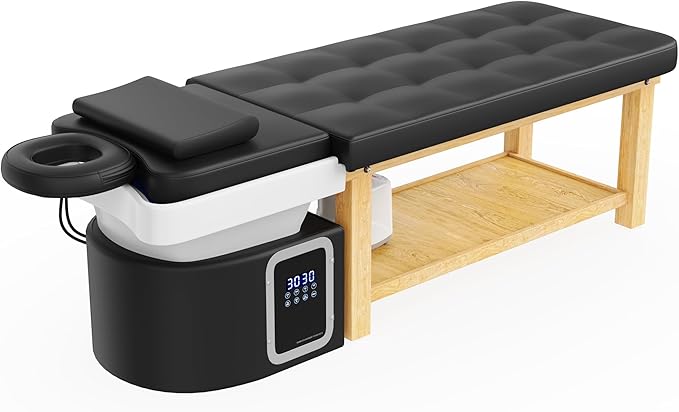 Stationary Head Spa Massage Table with Water Cycle & Fumigation Salon Equipment for Beauty Head Spa Physical Therapy Massage, Wood Frame, Black PU Leather