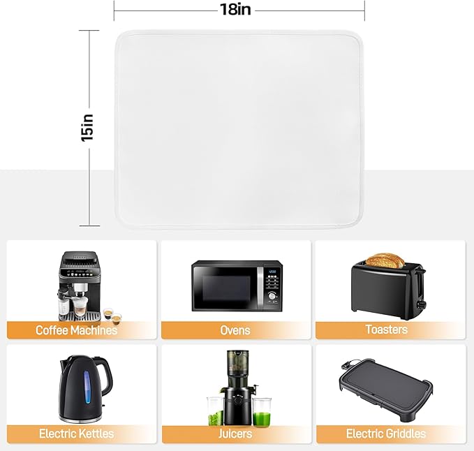 Heat Resistant Mat for Air Fryer, 15 x 18in Heat Resistant Mat for Countertop, Fireproof Silicone Countertop Protector Appliance Slider for Air Fryer, Coffee Maker, Toaster, Oven (White)