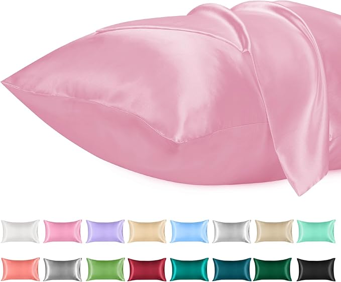 Lirex Satin Pillowcase for Hair and Skin, Super Soft and Cooling Similar to Silk，2 Pack King Size 20"X 40" Pillow Cases with Envelope Closure, Gifts for Women Men, Sakura Pink