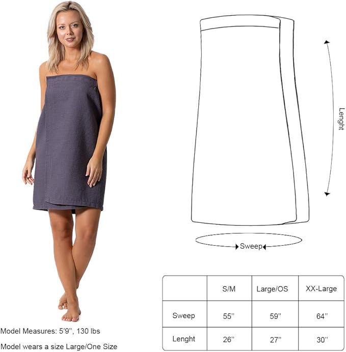 Turkish Linen Women’s Waffle Spa Body Wrap with Adjustable Closure
