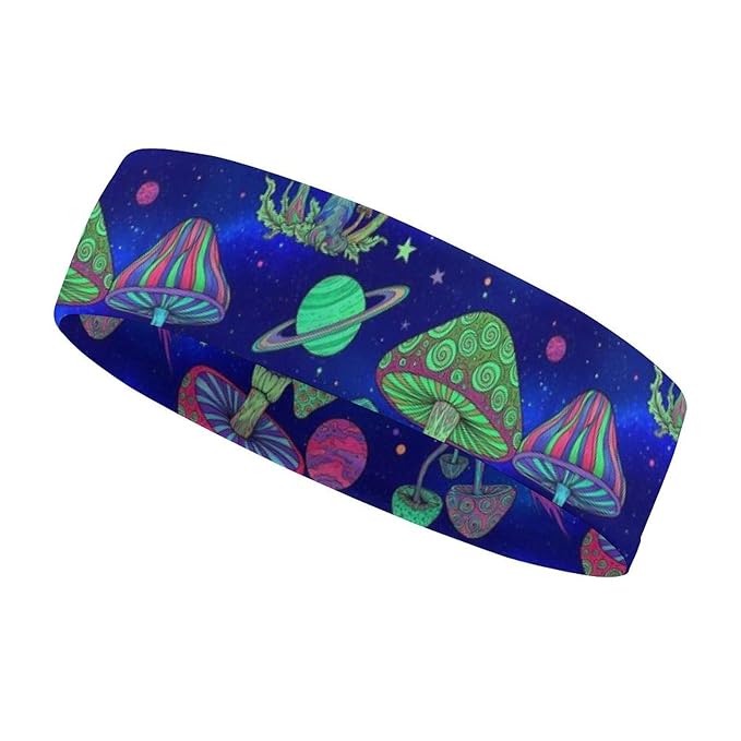 Womens Mens Headband for Running, Winter, Workout (Space Mushrooms)