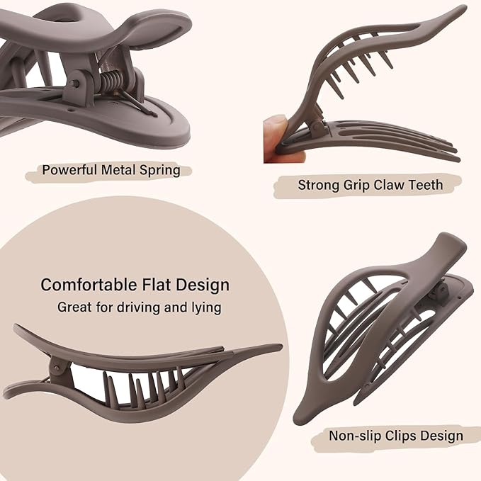 8 PCS Flat Hair Clips, 3 Styles Large Flat Claw Clips for Women, French Strong Hold Non-slip Duckbill Hair Claws for Thin Thick Hair(Matte)