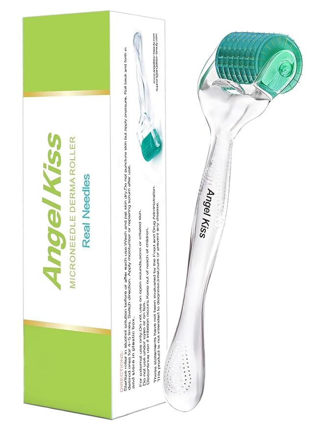 Derma Roller REAL NEEDLE Advanced 5 - Angel Kiss 0.30mm Titanium Microneedling Roller for Face, Body, Beard, Scalp, Skin Care - 0.18mm Ultrafine 192 Micro Needles Dermal Tool for Women Men