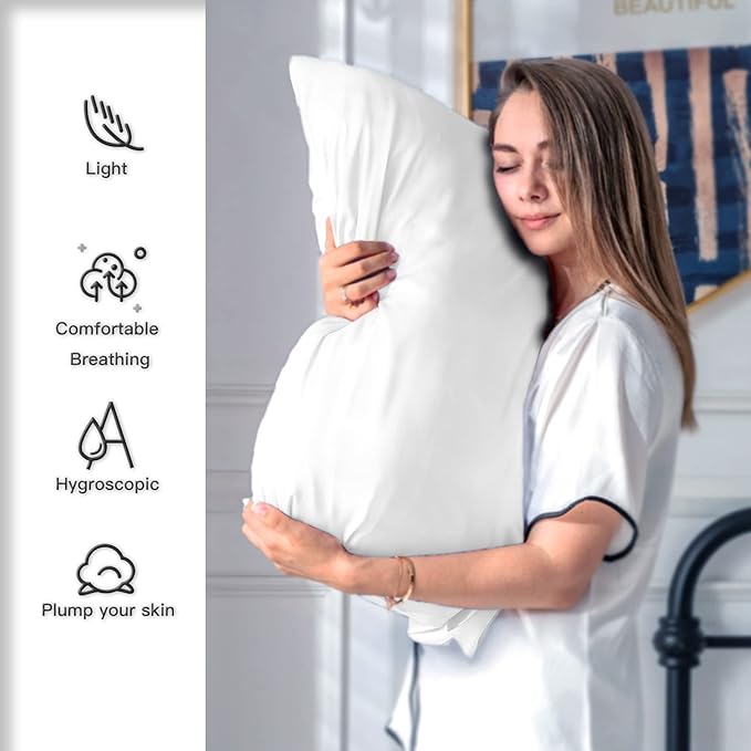 Silk Pillowcase for Hair and Skin,Soft,Breathable and Sliky 100% Queen Silk Pillow Case Set of 2,Both Sides Natural Mulberry Silk Pillowcases with Hidden Zipper(Queen Size 20"X 30",2pcs)