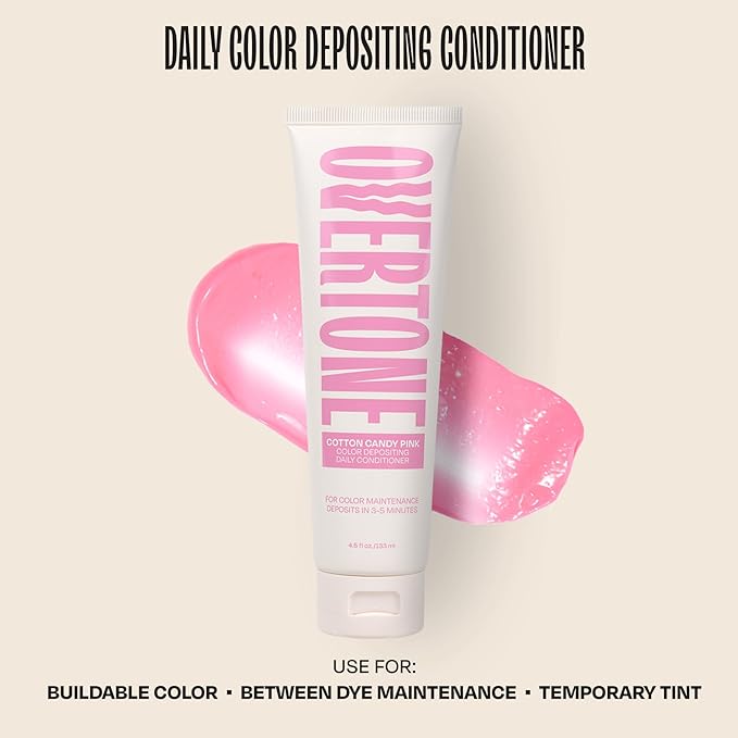 Overtone Daily Color Depositing Conditioner, Pastel Pink, 4.5oz, Hydrating, Damage-Free Temporary Hair Color for All Hair Types with Shea Butter & Coconut Oil, Vegan & Cruelty-Free