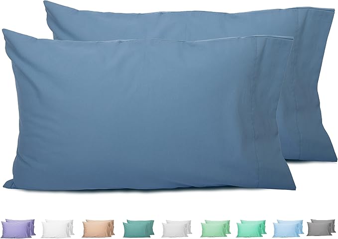 Sunflower Queen Pillowcases Set of 2, 100% Cotton Queen Pillow Cases 2, 20×30 inches Copen Blue, Soft and Breathable