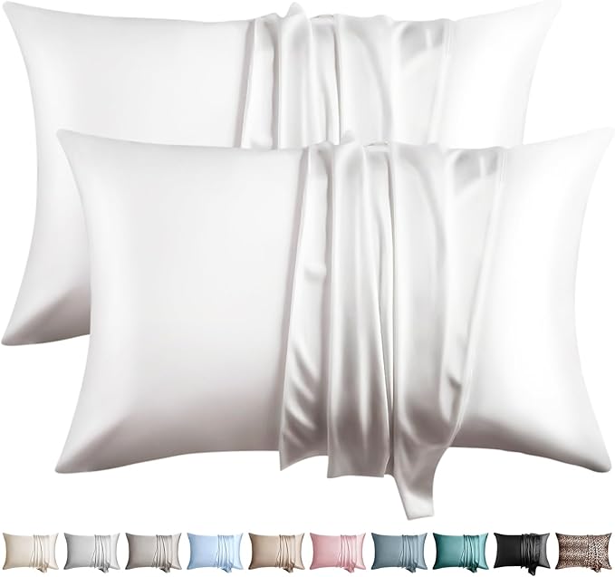 100% Silk Pillow Cases 2 Pack King Size Mulberry Silk Pillowcase for Hair and Skin Set of 2 Highest Grade 6A Silk Soft Breathable Cooling with Hidden Zipper, White