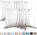 100% Silk Pillow Cases 2 Pack King Size Mulberry Silk Pillowcase for Hair and Skin Set of 2 Highest Grade 6A Silk Soft Breathable Cooling with Hidden Zipper, White