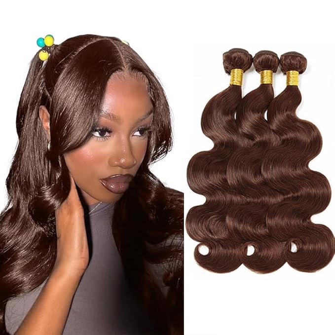 Brown Bundles Human Hair Color 4 Body Wave Bundles 28 30 32 Inch Niegmeag Brazilian Virgin Soft and Silky Remy Hair Extensions Double Weft Chocolate Brown Body Wave Bundle