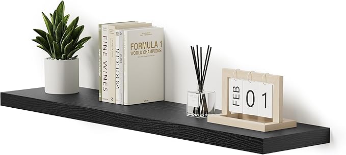 Single Floating Shelves 48 Inches, 48 x 10 inch Deep x 1.8 in Thick, Long Wall Shelves Heavy Duty 80 lbs for Bedroom, Living Room, Kitchen, Office, Modern Shelf Book Home Decor, Black
