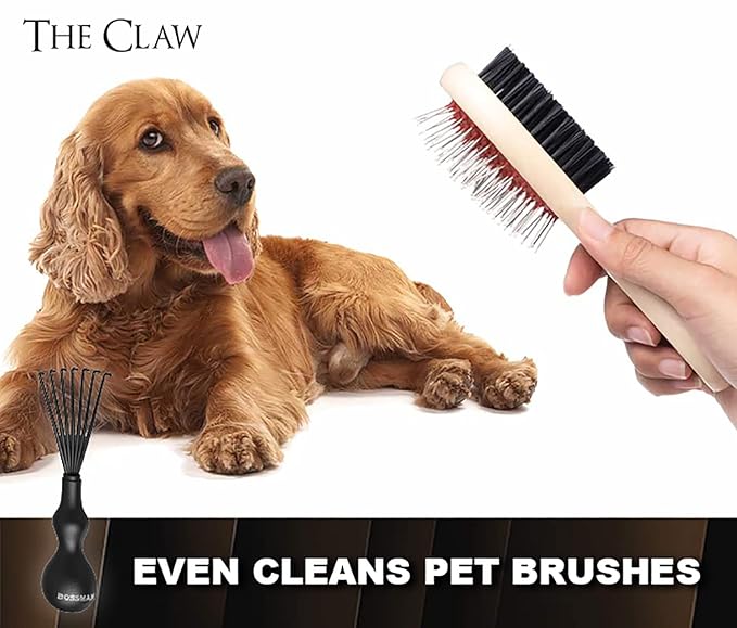 Bossman THE CLAW Hair Brush Cleaner Tool (3-Inch) – Black Cleaning Rake for Boar Bristle, Wave & Plastic Brushes and Combs – Pet Brush Cleaner