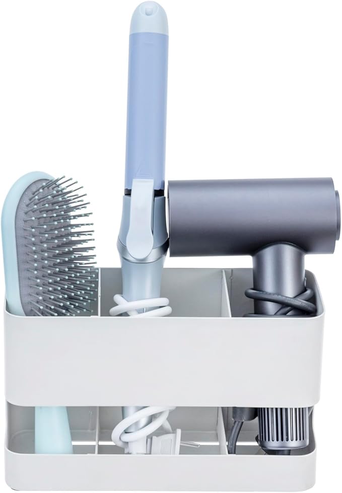 MyGift Modern Wall Mounted White Metal Hair Styling Tools and Accessories Heat Resistant Holder with 3 Slots, Salon Hot Tool Organizer Rack for Blow Dryer Straightener Curling Iron