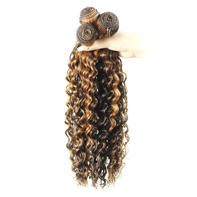 26 28 30 Inch P1B30 Bundles Human Hair Highlight Deep Wave Bundle Brazilian Virgin Remy Hair Extensions Niegmeag 2 Tone Black and Light Brown Deep Wave Bundle 300g
