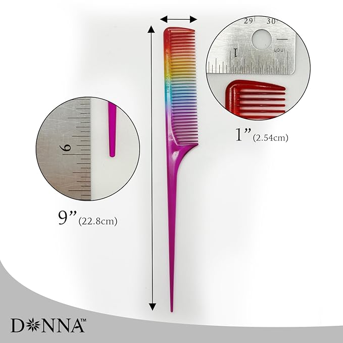DONNA Bone Tail Comb – Assorted Color Pastel Styling Comb for Sectioning, Volume & Parting – Fine Tooth Hair Comb for Women, Men & Professionals (RAINBOW)